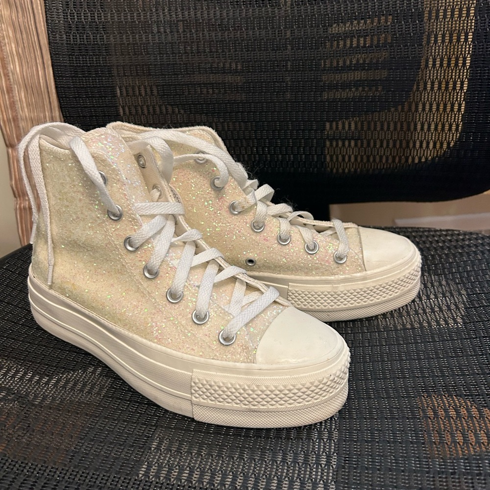 Custom iridescent glitter Converse platform sneakers